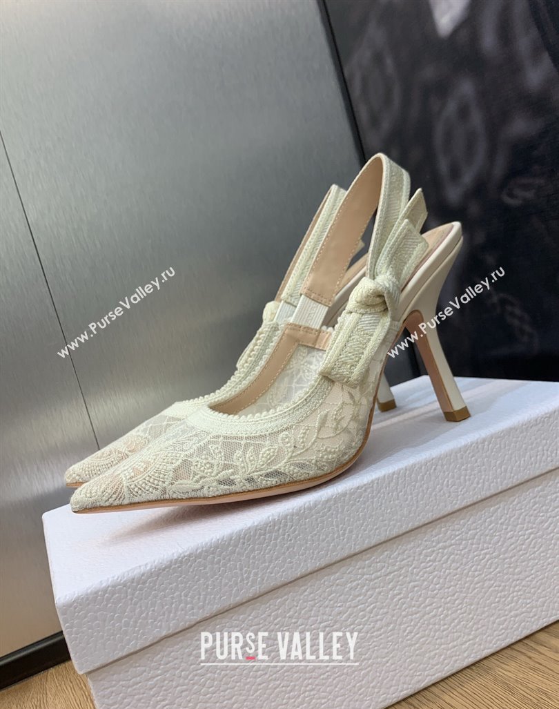 Dior Heel 9.5cm JAdior Slingback Pumps in Transparent Mesh Embroidered with White Butterfly Motif 2024 (modeng-23120850)