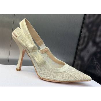 Dior Heel 9.5cm JAdior Slingback Pumps in Transparent Mesh Embroidered with White Butterfly Motif 2024 (modeng-23120850)