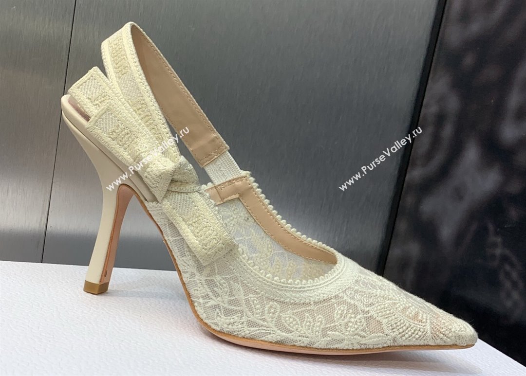 Dior Heel 9.5cm JAdior Slingback Pumps in Transparent Mesh Embroidered with White Butterfly Motif 2024 (modeng-23120850)