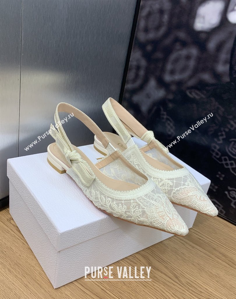 Dior JAdior Slingback Ballerina Flats in Transparent Mesh Embroidered with White Butterfly Motif 2024 (modeng-23120852)