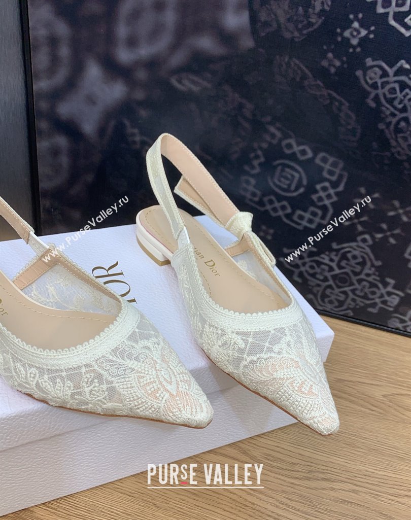 Dior JAdior Slingback Ballerina Flats in Transparent Mesh Embroidered with White Butterfly Motif 2024 (modeng-23120852)