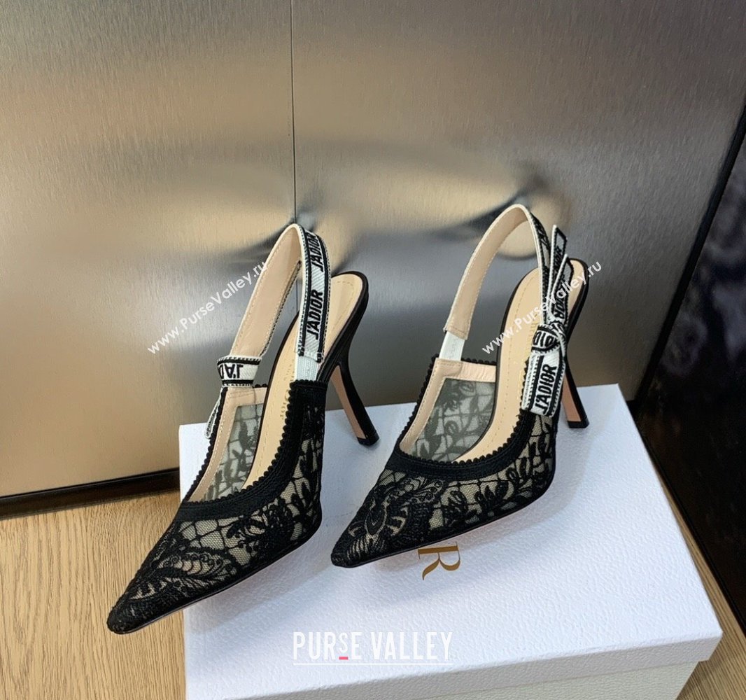 Dior Heel 9.5cm JAdior Slingback Pumps in Transparent Mesh Embroidered with Black Butterfly Motif 2024 (modeng-23120856)