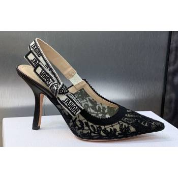 Dior Heel 9.5cm JAdior Slingback Pumps in Transparent Mesh Embroidered with Black Butterfly Motif 2024 (modeng-23120856)
