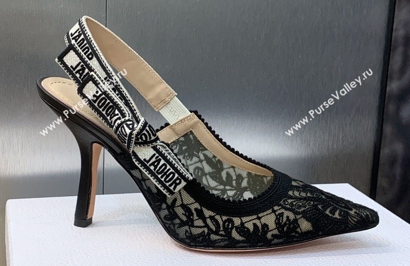 Dior Heel 9.5cm JAdior Slingback Pumps in Transparent Mesh Embroidered with Black Butterfly Motif 2024 (modeng-23120856)