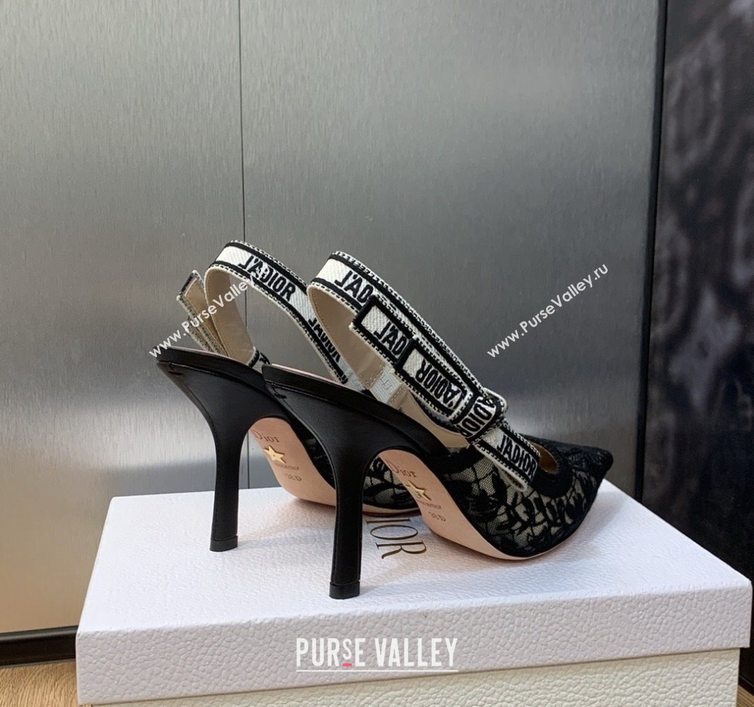 Dior Heel 9.5cm JAdior Slingback Pumps in Transparent Mesh Embroidered with Black Butterfly Motif 2024 (modeng-23120856)
