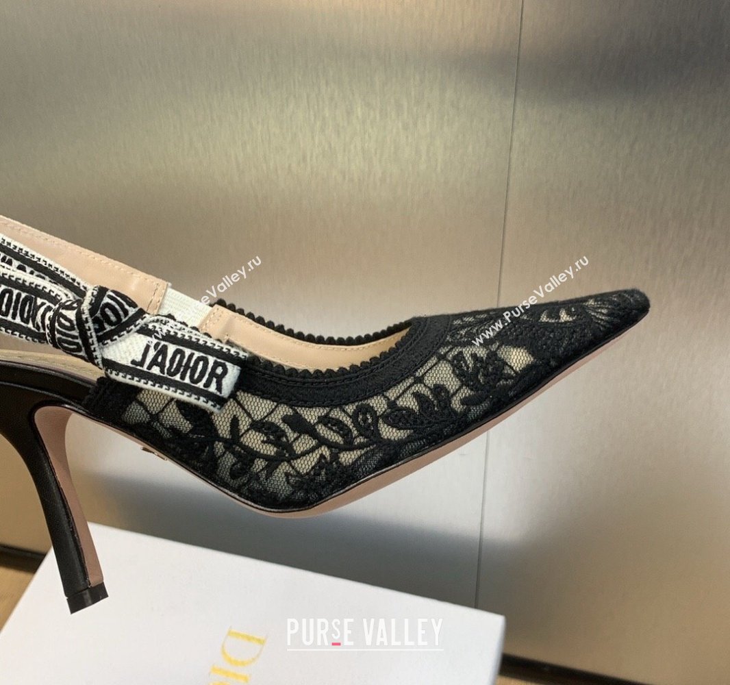 Dior Heel 9.5cm JAdior Slingback Pumps in Transparent Mesh Embroidered with Black Butterfly Motif 2024 (modeng-23120856)