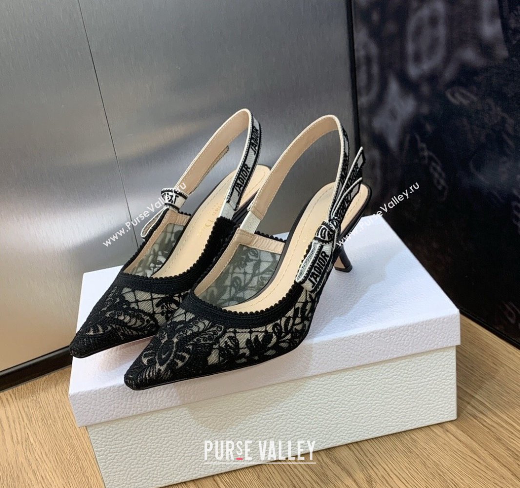 Dior Heel 6.5cm JAdior Slingback Pumps in Transparent Mesh Embroidered with Black Butterfly Motif 2024 (modeng-23120857)