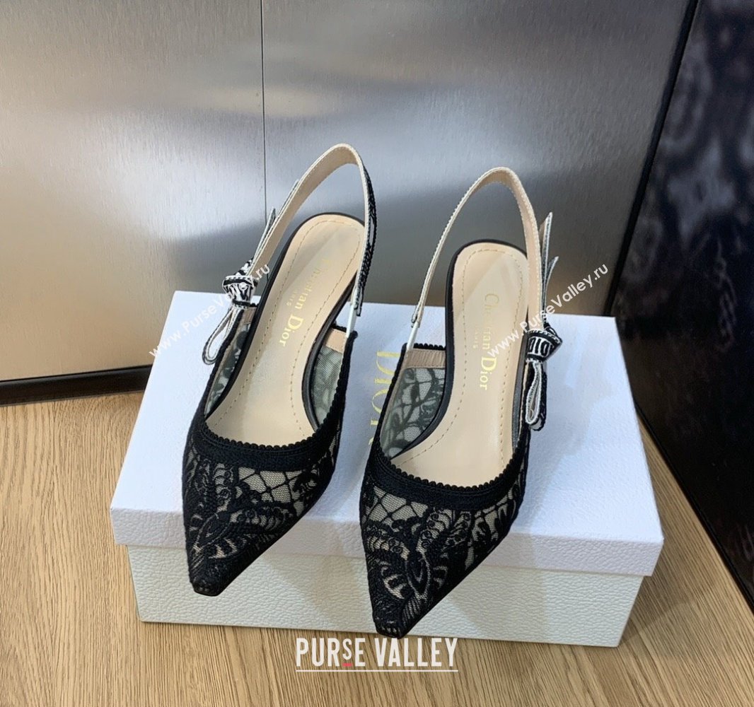 Dior Heel 6.5cm JAdior Slingback Pumps in Transparent Mesh Embroidered with Black Butterfly Motif 2024 (modeng-23120857)