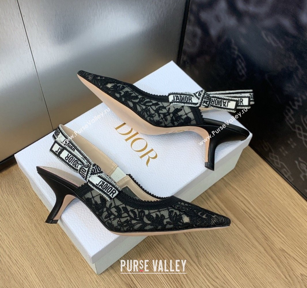 Dior Heel 6.5cm JAdior Slingback Pumps in Transparent Mesh Embroidered with Black Butterfly Motif 2024 (modeng-23120857)