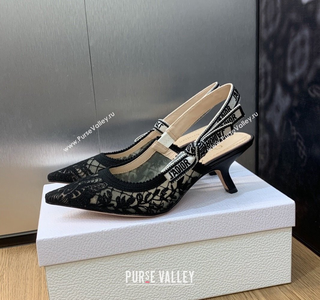 Dior Heel 6.5cm JAdior Slingback Pumps in Transparent Mesh Embroidered with Black Butterfly Motif 2024 (modeng-23120857)