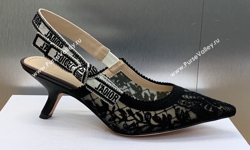 Dior Heel 6.5cm JAdior Slingback Pumps in Transparent Mesh Embroidered with Black Butterfly Motif 2024 (modeng-23120857)