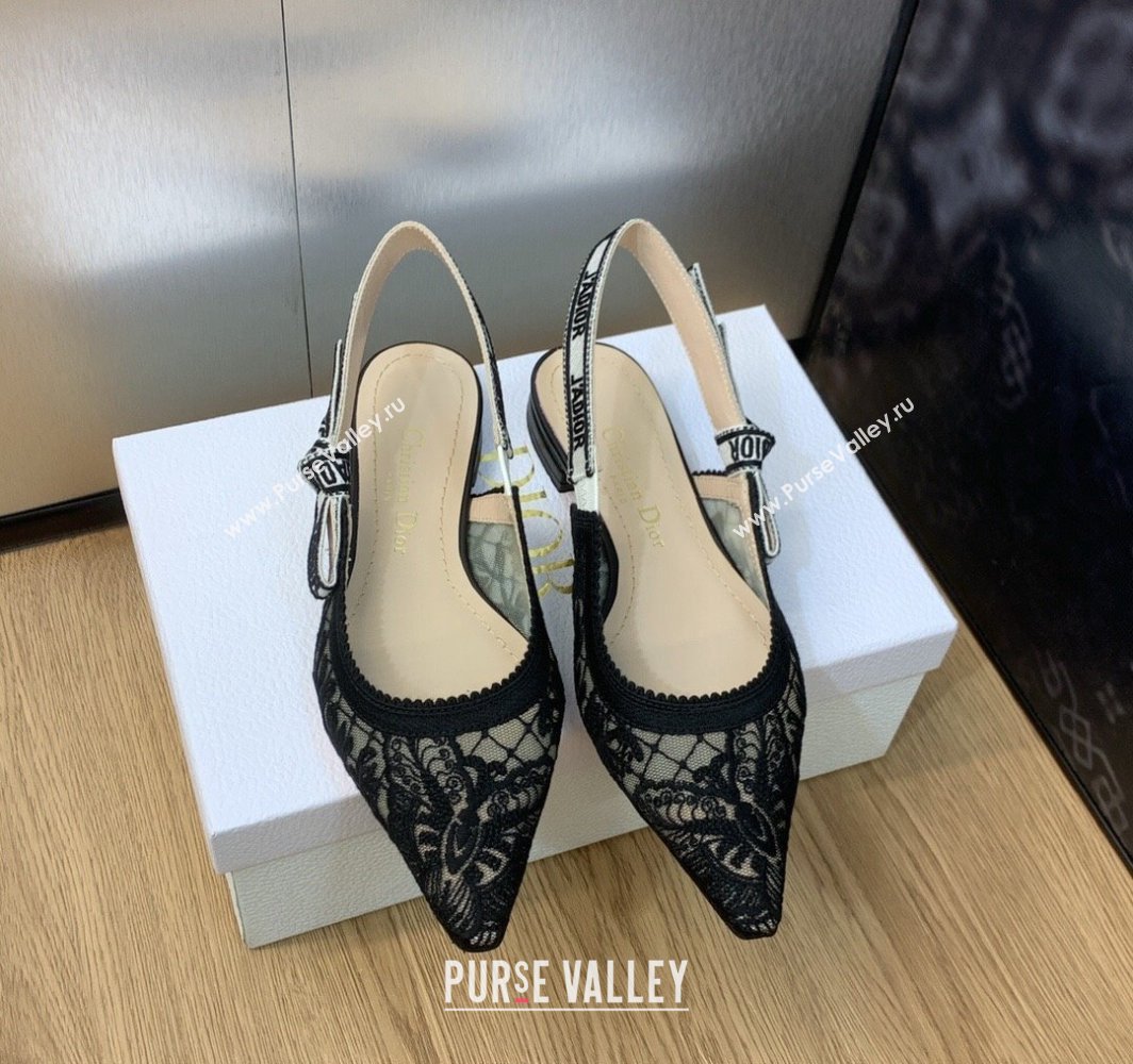Dior JAdior Slingback Ballerina Flats in Transparent Mesh Embroidered with Black Butterfly Motif 2024 (modeng-23120858)
