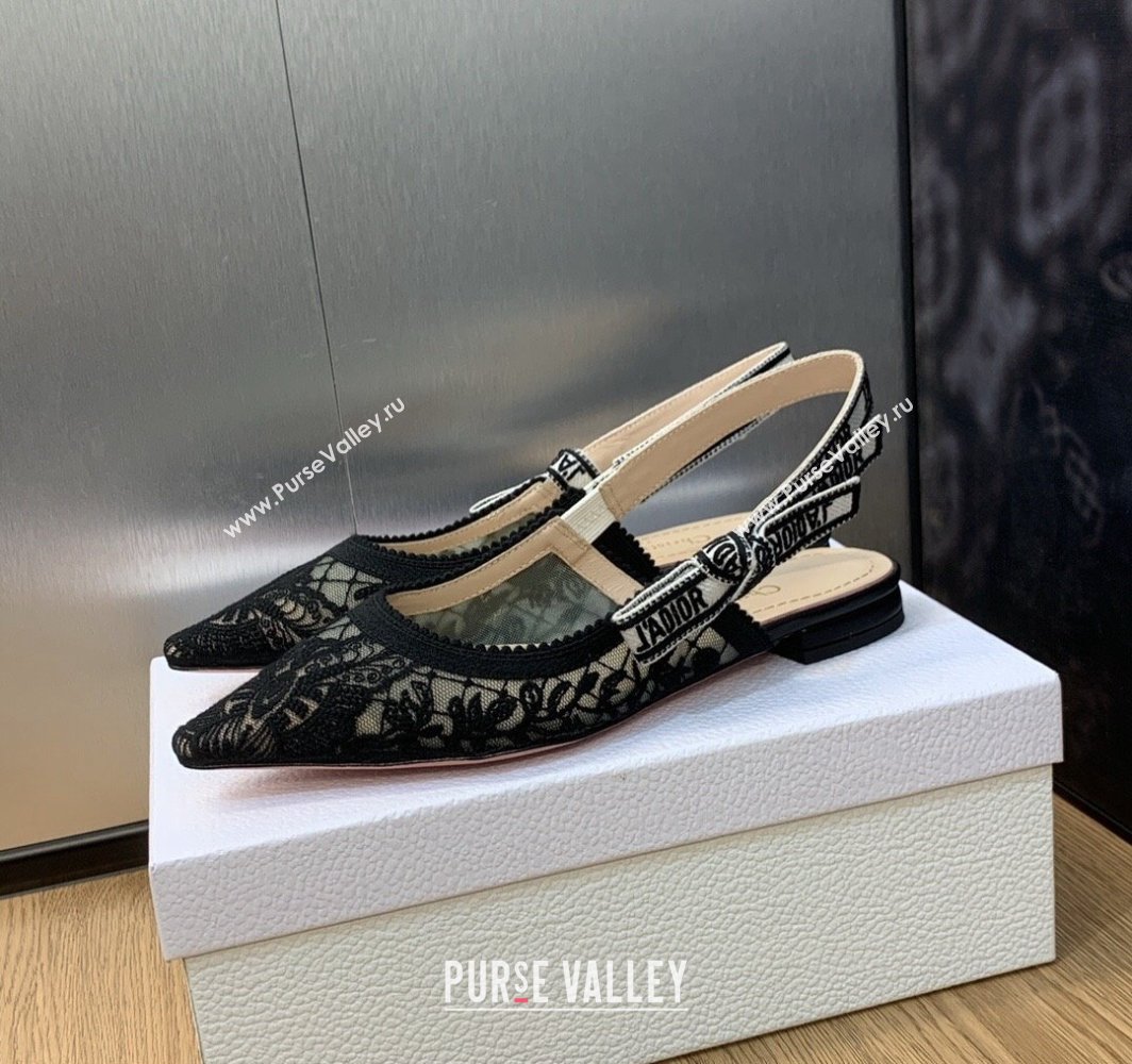 Dior JAdior Slingback Ballerina Flats in Transparent Mesh Embroidered with Black Butterfly Motif 2024 (modeng-23120858)