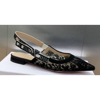 Dior JAdior Slingback Ballerina Flats in Transparent Mesh Embroidered with Black Butterfly Motif 2024 (modeng-23120858)