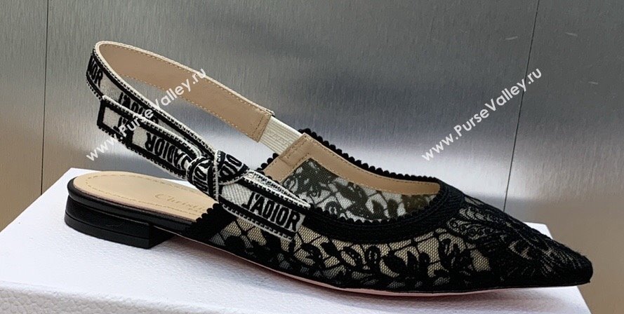 Dior JAdior Slingback Ballerina Flats in Transparent Mesh Embroidered with Black Butterfly Motif 2024 (modeng-23120858)