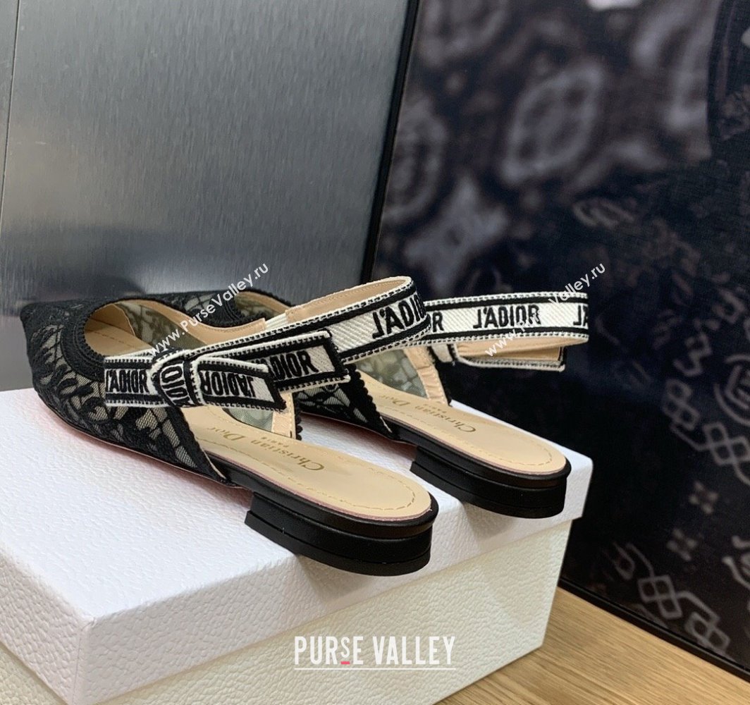 Dior JAdior Slingback Ballerina Flats in Transparent Mesh Embroidered with Black Butterfly Motif 2024 (modeng-23120858)