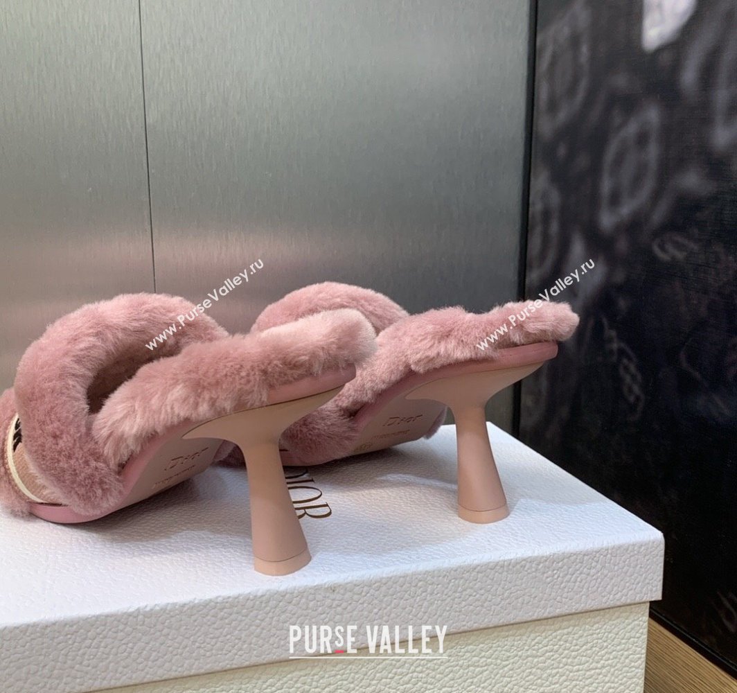 Dior Heel 8cm Dway Slide Sandals in Pink Shearling Fur and Embroidered Canvas 2024 (jincheng-23120810)