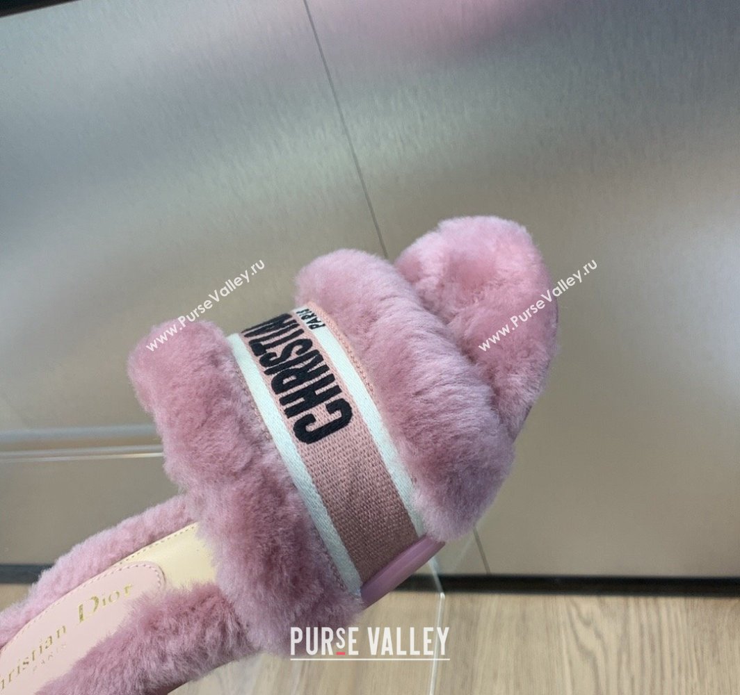 Dior Heel 6.5cm Dway Slide Sandals in Pink Shearling Fur and Embroidered Canvas 2024 (jincheng-23120811)
