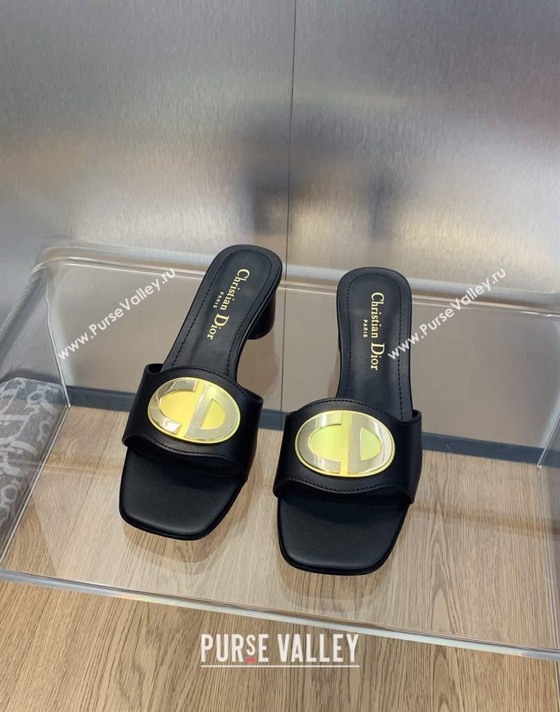 Dior Heel 4.5cm Forever Heeled Slides in Black Calfskin 2024 (modeng-23120901)