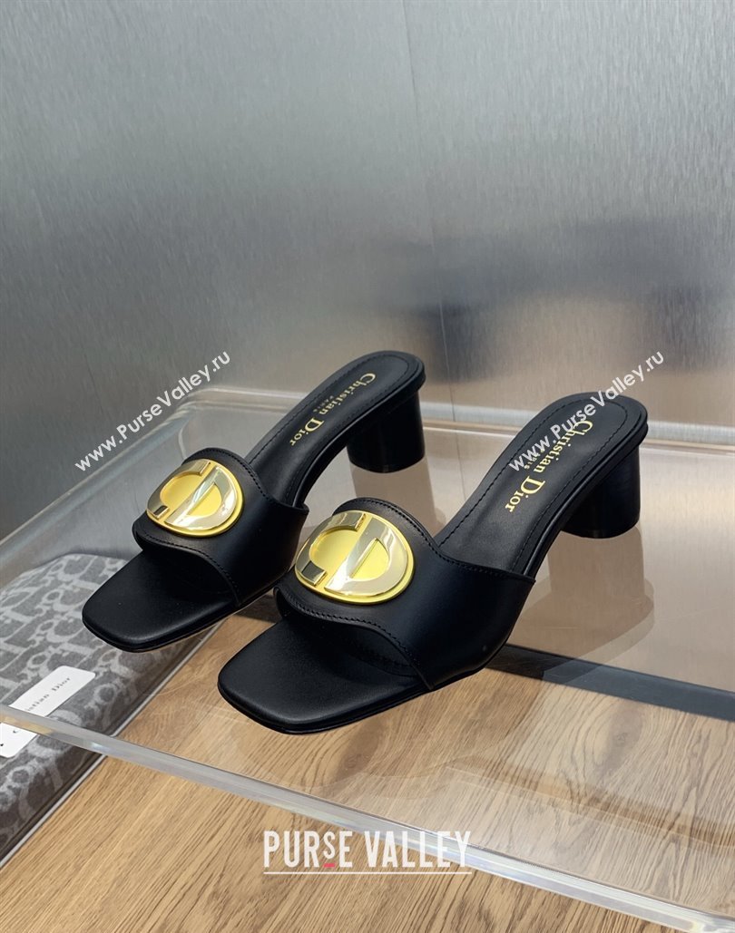 Dior Heel 4.5cm Forever Heeled Slides in Black Calfskin 2024 (modeng-23120901)