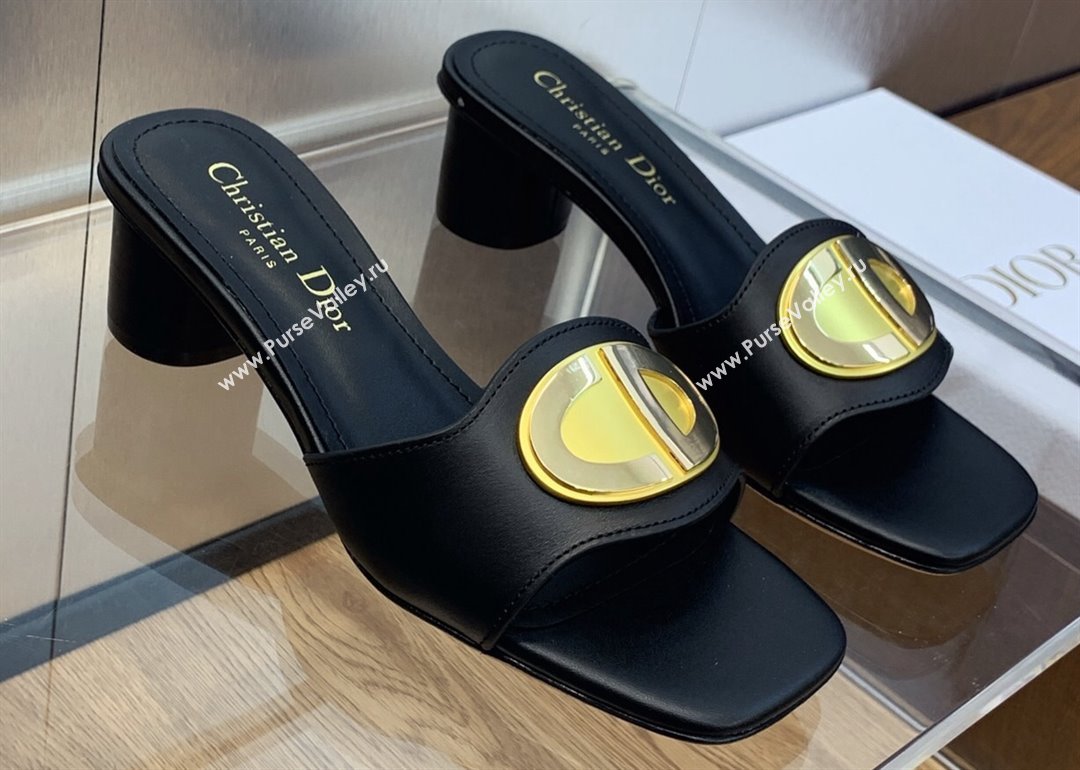 Dior Heel 4.5cm Forever Heeled Slides in Black Calfskin 2024 (modeng-23120901)