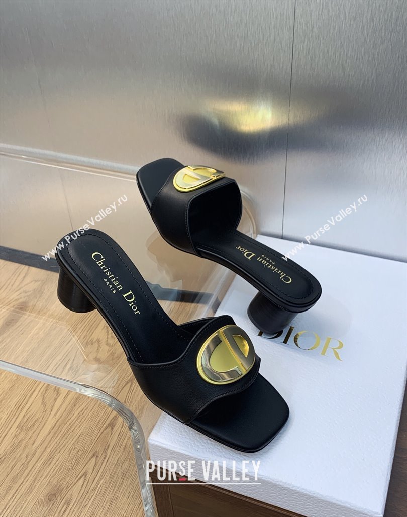 Dior Heel 4.5cm Forever Heeled Slides in Black Calfskin 2024 (modeng-23120901)