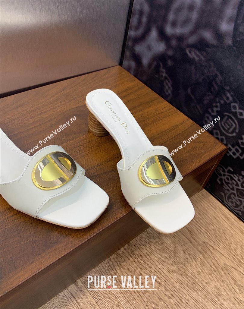 Dior Heel 4.5cm Forever Heeled Slides in White Calfskin 2024 (modeng-23120905)
