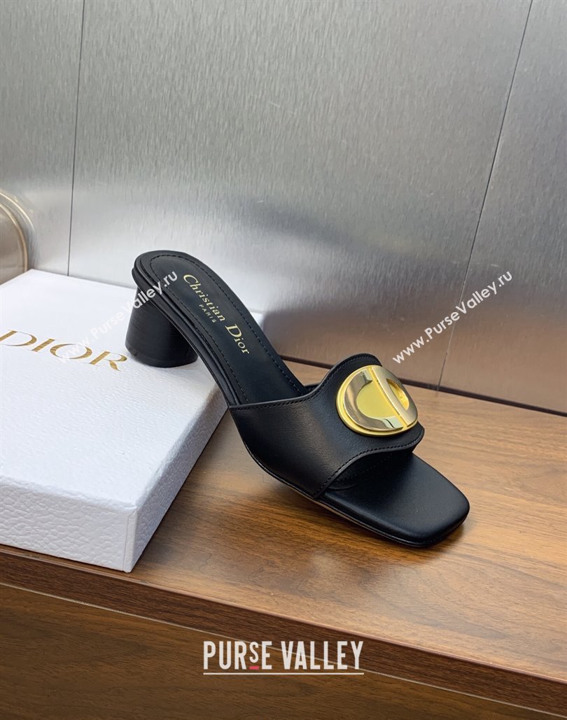 Dior Heel 4.5cm Forever Heeled Slides in Black Calfskin 2024 (modeng-23120901)