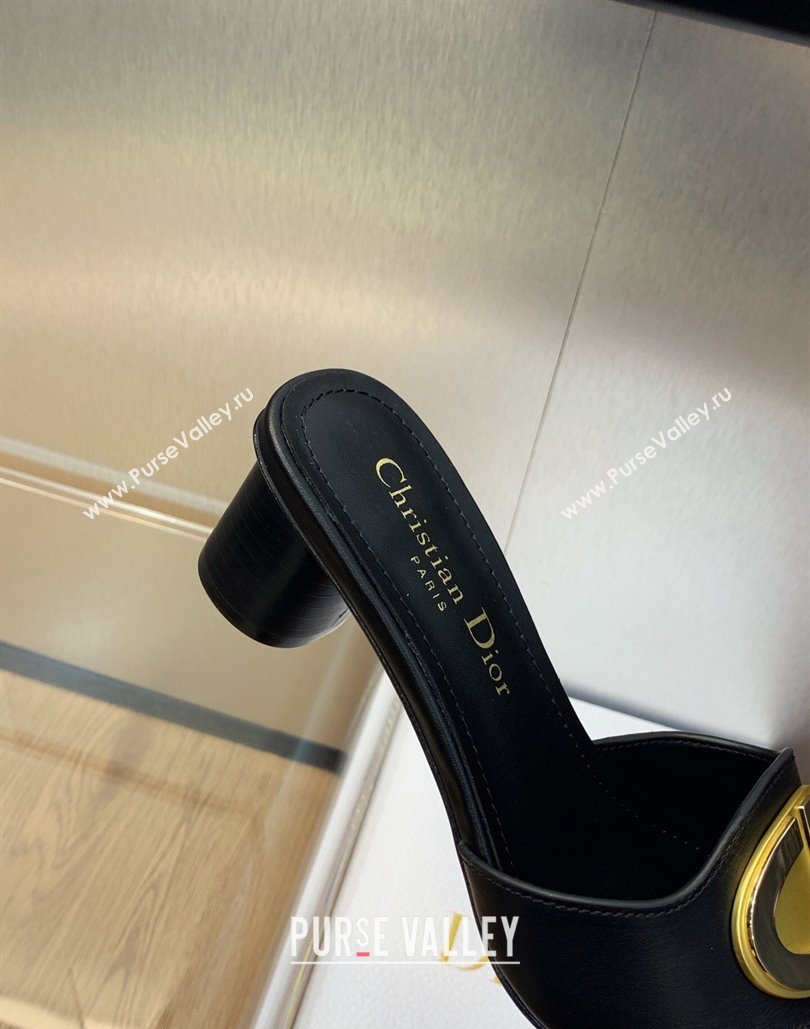 Dior Heel 4.5cm Forever Heeled Slides in Black Calfskin 2024 (modeng-23120901)
