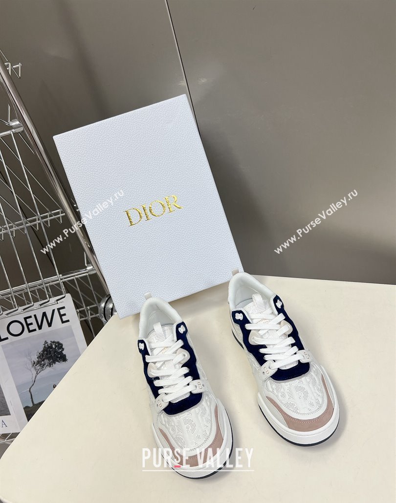 Dior Women/Men One Sneakers in White and Nude Blue Dior Oblique Perforated Calfskin 2024 (modeng-23120818)