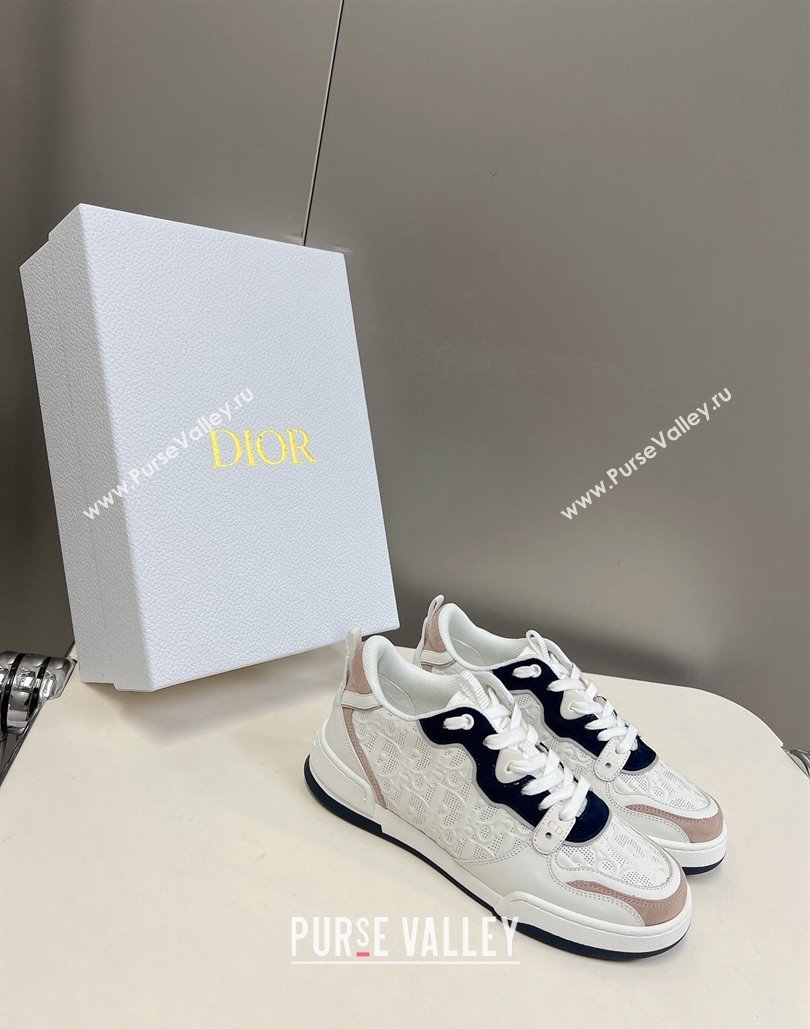Dior Women/Men One Sneakers in White and Nude Blue Dior Oblique Perforated Calfskin 2024 (modeng-23120818)