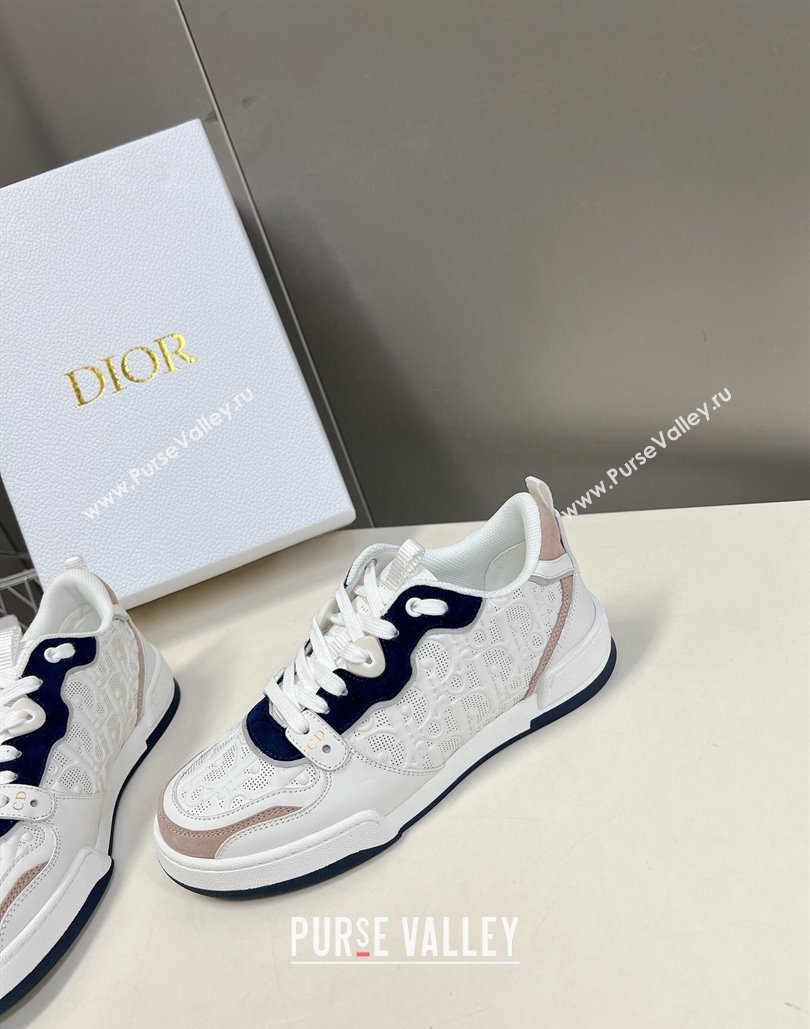 Dior Women/Men One Sneakers in White and Nude Blue Dior Oblique Perforated Calfskin 2024 (modeng-23120818)