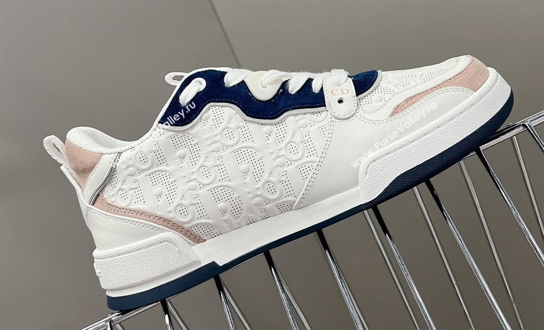 Dior Women/Men One Sneakers in White and Nude Blue Dior Oblique Perforated Calfskin 2024 (modeng-23120818)