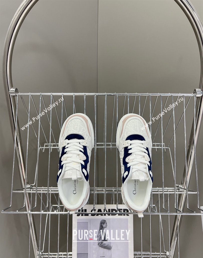 Dior Women/Men One Sneakers in White and Nude Blue Dior Oblique Perforated Calfskin 2024 (modeng-23120818)