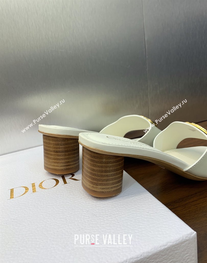 Dior Heel 4.5cm Forever Heeled Slides in White Calfskin 2024 (modeng-23120905)