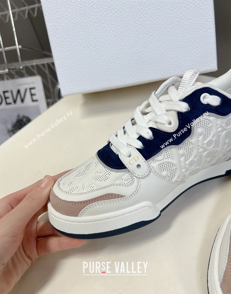 Dior Women/Men One Sneakers in White and Nude Blue Dior Oblique Perforated Calfskin 2024 (modeng-23120818)