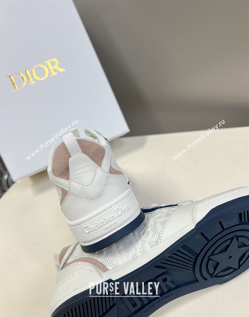 Dior Women/Men One Sneakers in White and Nude Blue Dior Oblique Perforated Calfskin 2024 (modeng-23120818)