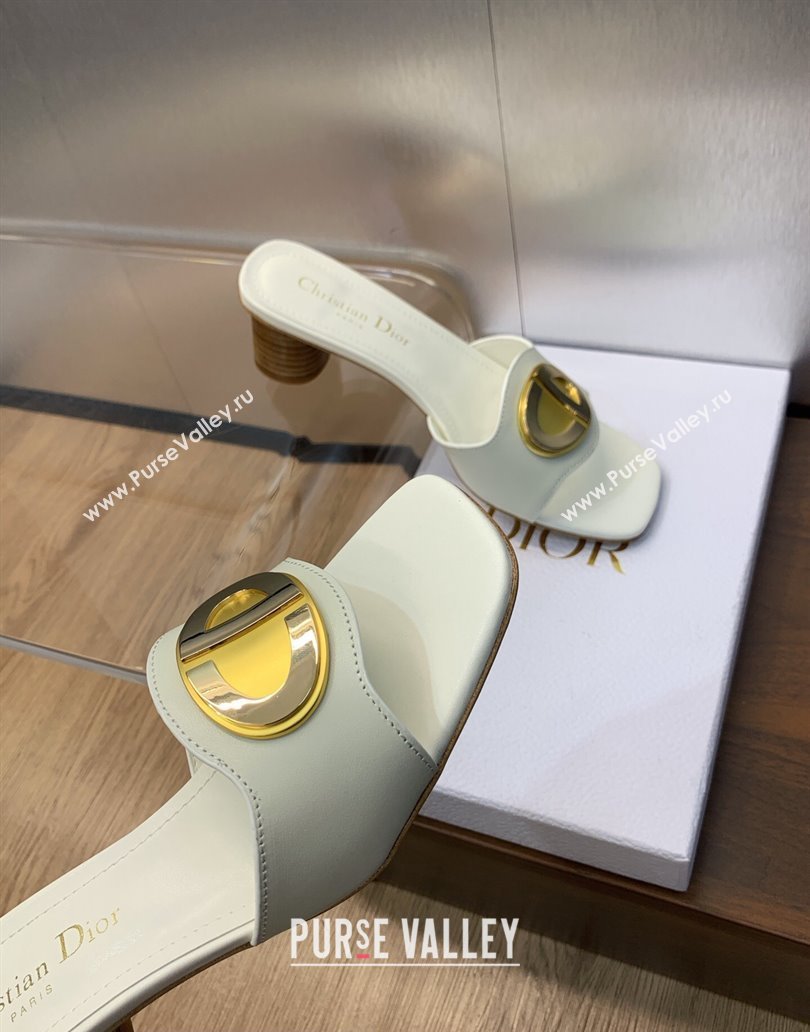 Dior Heel 4.5cm Forever Heeled Slides in White Calfskin 2024 (modeng-23120905)