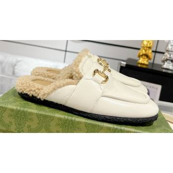 Gucci Merinos wool lining mules with Horsebit 771061 leather White 2024 (modeng-23120778)