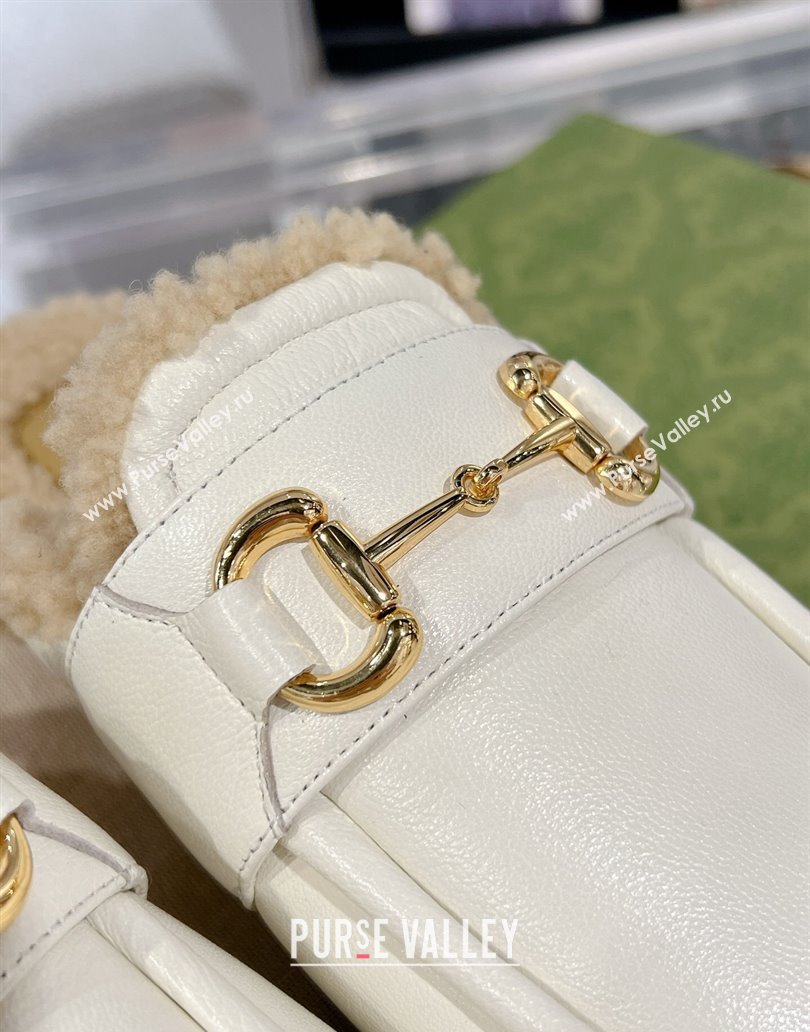Gucci Merinos wool lining mules with Horsebit 771061 leather White 2024 (modeng-23120778)