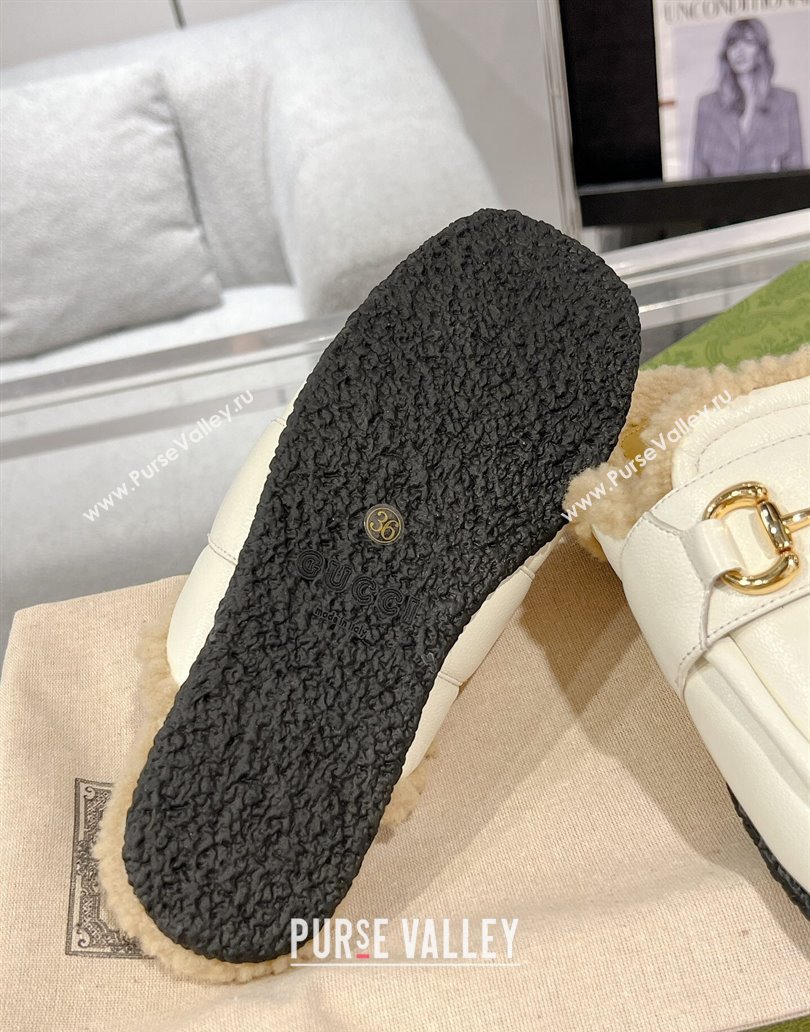 Gucci Merinos wool lining mules with Horsebit 771061 leather White 2024 (modeng-23120778)