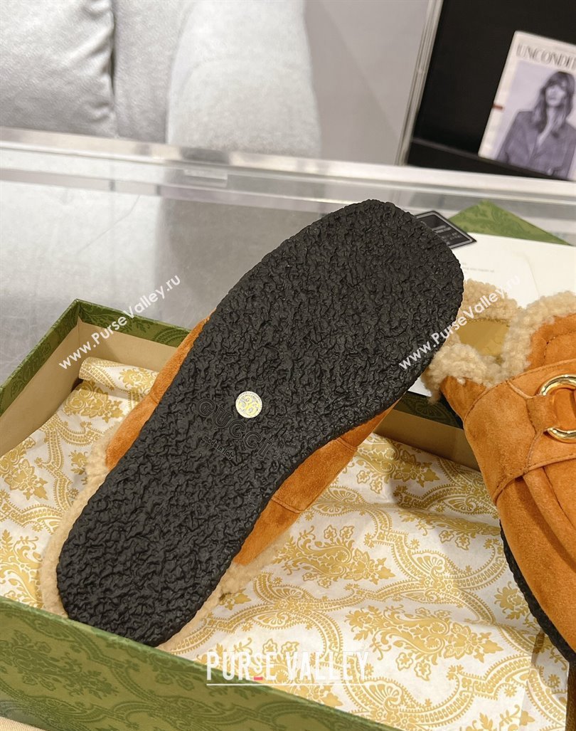 Gucci Merinos wool lining mules with Horsebit 771061 leather Suede Khaki 2024 (modeng-23120786)