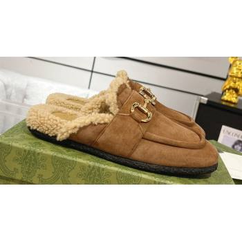 Gucci Merinos wool lining mules with Horsebit 771061 leather Suede Brown 2024 (modeng-23120785)