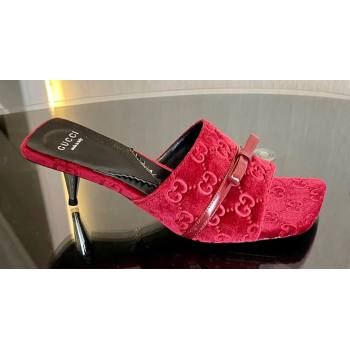 Gucci Heel 7cm GG velvet slide sandals with Patent leather bow detail 764182 Red 2024 (modeng-23120707)