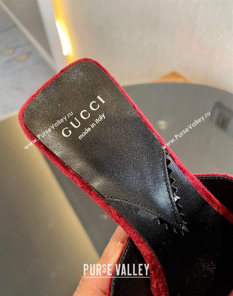 Gucci Heel 7cm GG velvet slide sandals with Patent leather bow detail 764182 Red 2024 (modeng-23120707)