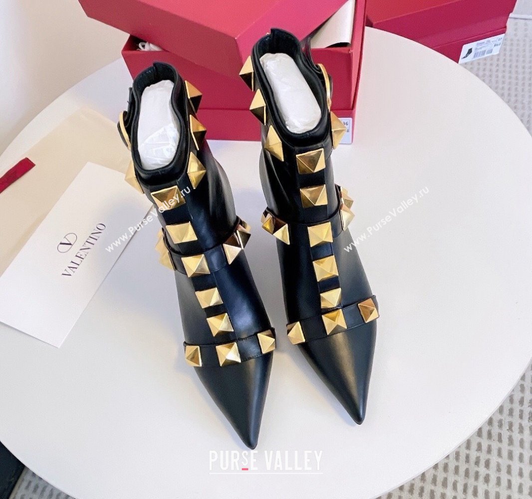 Valentino Calfskin Roman Stud Ankle Boots Black 2024 (modeng-23120715)