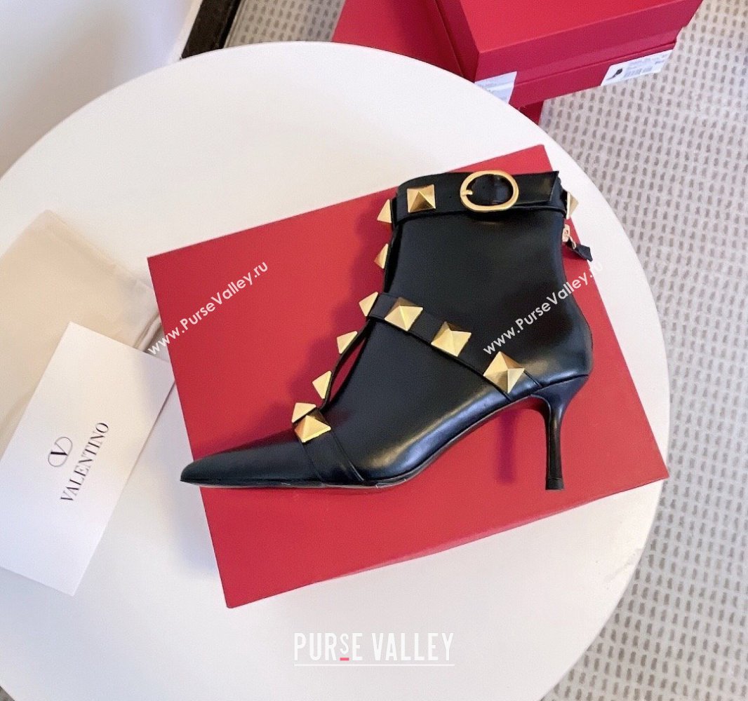 Valentino Calfskin Roman Stud Ankle Boots Black 2024 (modeng-23120715)