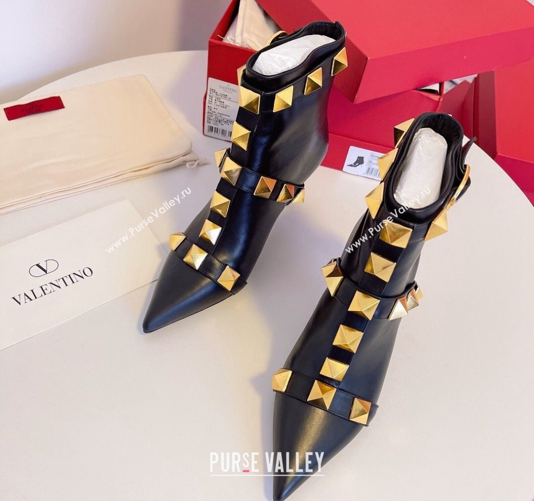 Valentino Calfskin Roman Stud Ankle Boots Black 2024 (modeng-23120715)