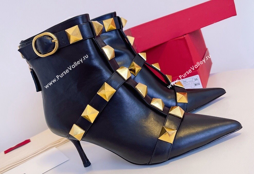 Valentino Calfskin Roman Stud Ankle Boots Black 2024 (modeng-23120715)