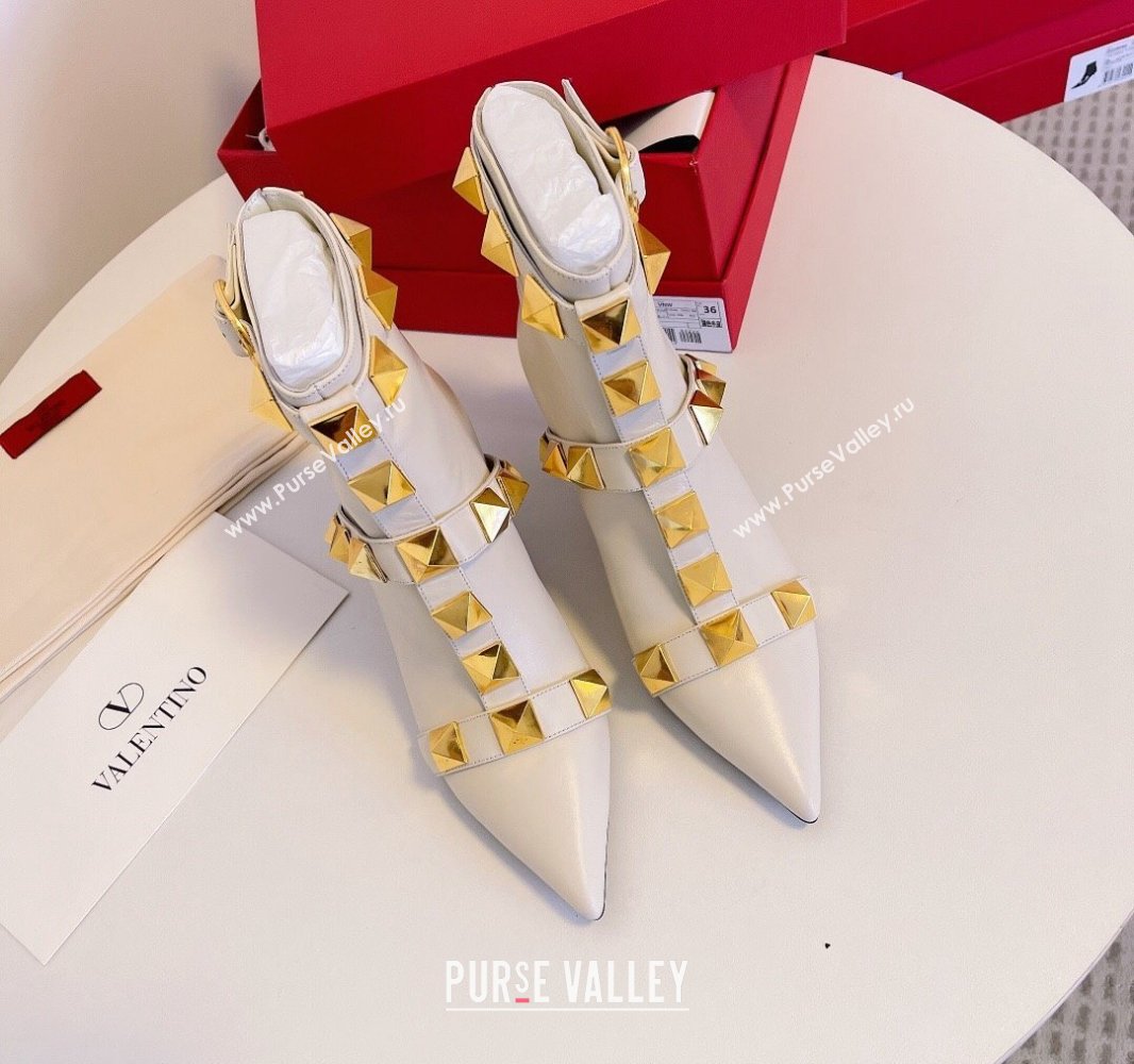 Valentino Calfskin Roman Stud Ankle Boots White 2024 (modeng-23120716)